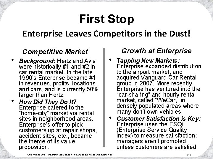 First Stop Enterprise Leaves Competitors in the Dust! • • Competitive Market Background: Hertz