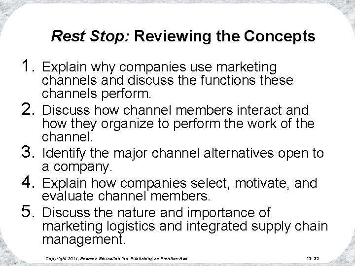 Rest Stop: Reviewing the Concepts 1. 2. 3. 4. 5. Explain why companies use