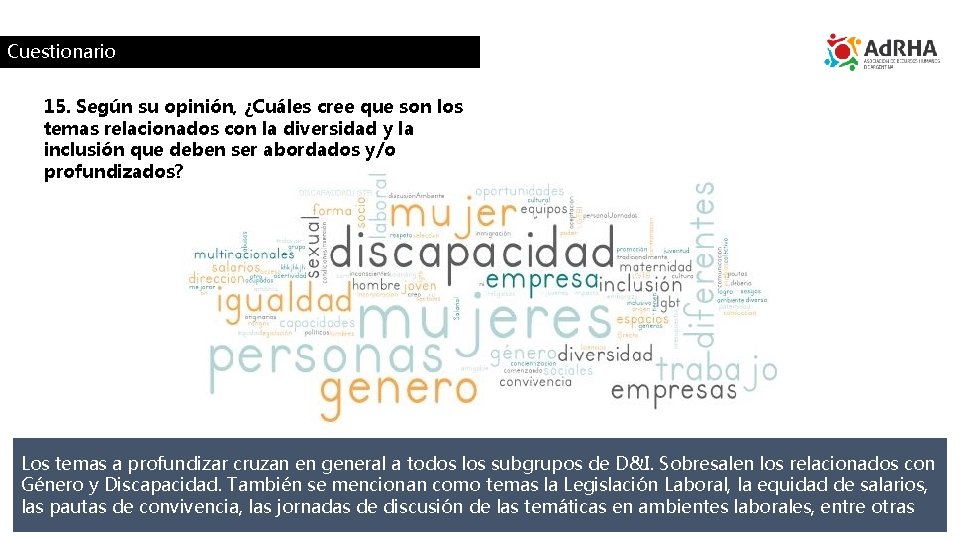 Cuestionario 15. Según su opinión, ¿Cuáles cree que son los temas relacionados con la