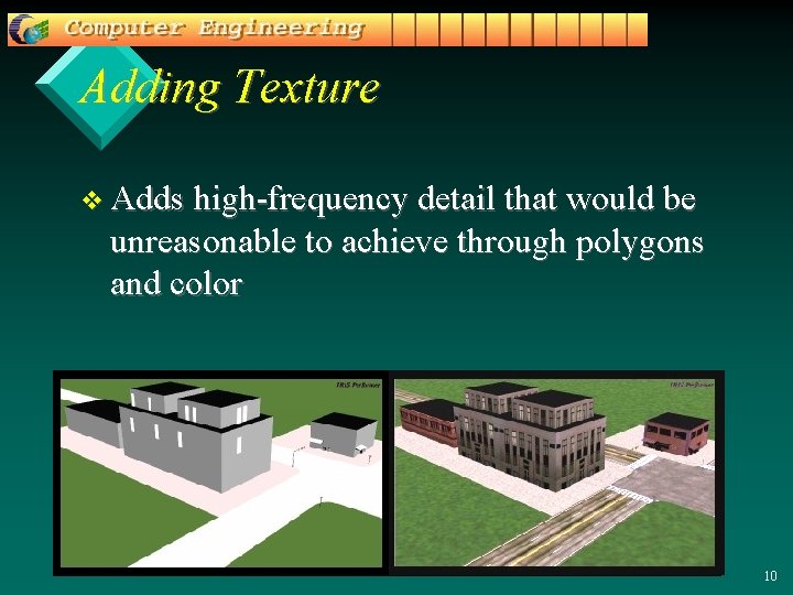 Adding Texture v Adds high-frequency detail that would be unreasonable to achieve through polygons