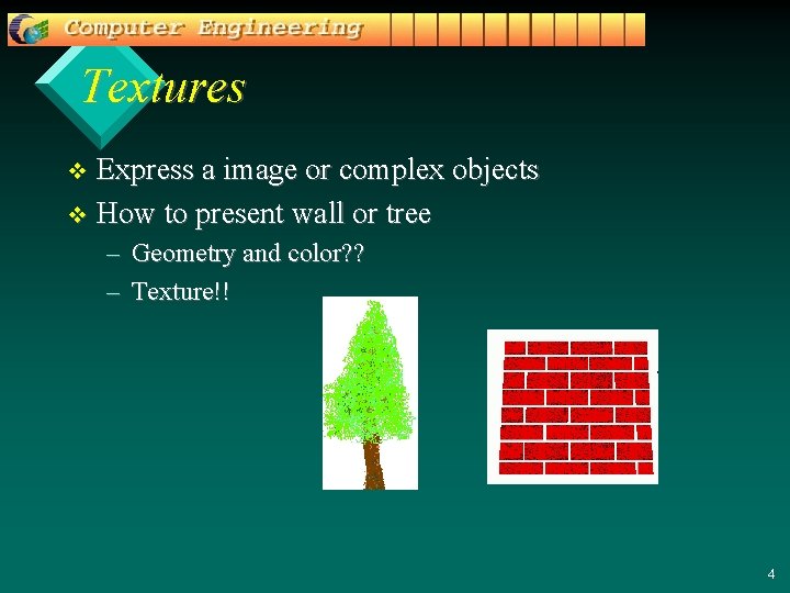 Textures Express a image or complex objects v How to present wall or tree