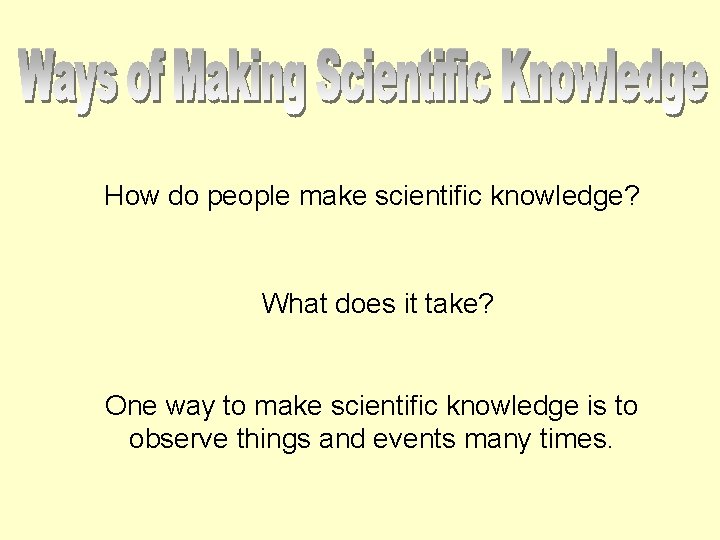How do people make scientific knowledge? What does it take? One way to make