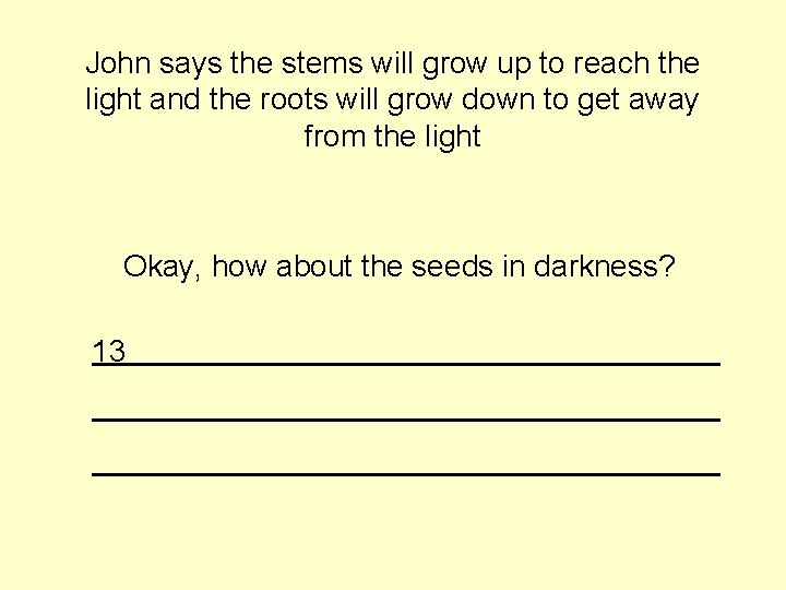 John says the stems will grow up to reach the light and the roots