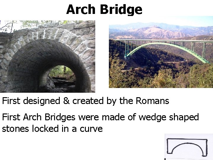 Arch Bridge First designed & created by the Romans First Arch Bridges were made