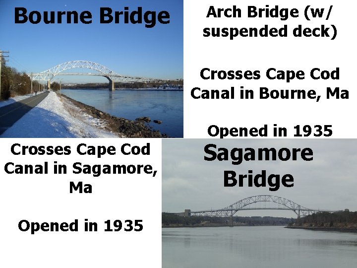 Bourne Bridge Arch Bridge (w/ suspended deck) Crosses Cape Cod Canal in Bourne, Ma