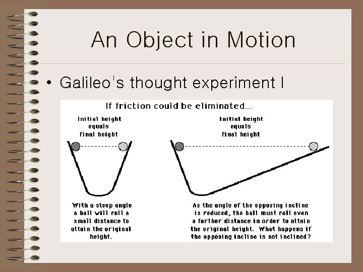An Object in Motion • Galileo's thought experiment I 