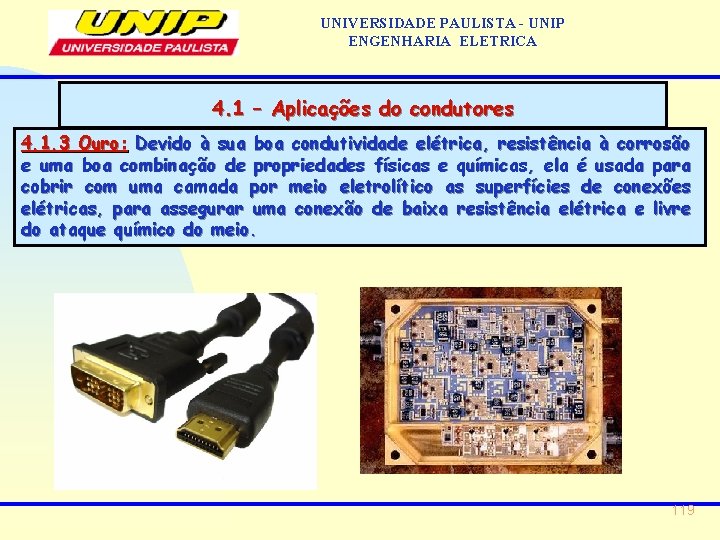 UNIVERSIDADE PAULISTA - UNIP ENGENHARIA ELETRICA 4. 1 – Aplicações do condutores 4. 1.