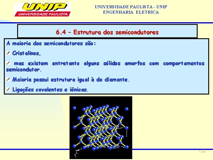 UNIVERSIDADE PAULISTA - UNIP ENGENHARIA ELETRICA 6. 4 – Estrutura dos semicondutores A maioria