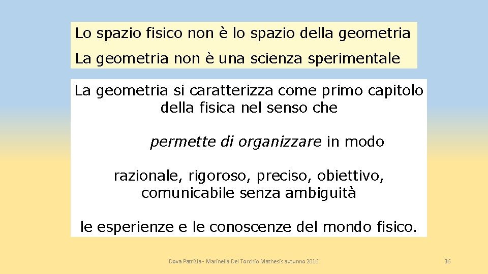 Lo spazio fisico non è lo spazio della geometria La geometria non è una