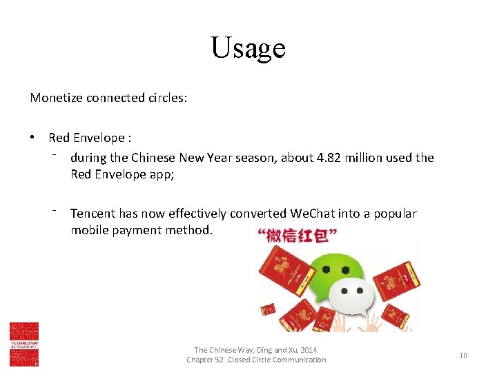Usage Monetize connected circles: • Red Envelope : ⁻ during the Chinese New Year