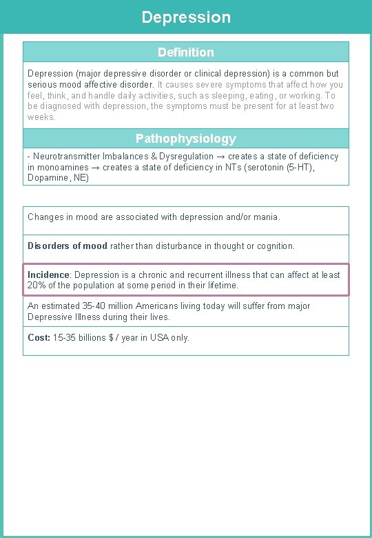 Depression Definition Depression (major depressive disorder or clinical depression) is a common but serious