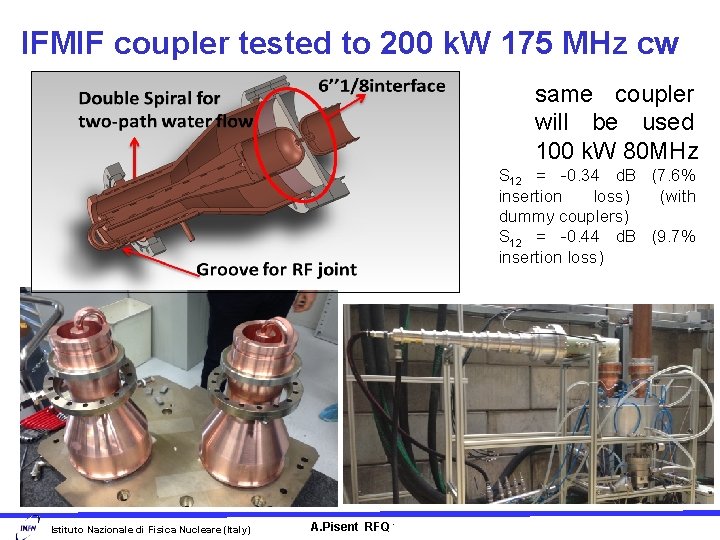 IFMIF coupler tested to 200 k. W 175 MHz cw same coupler will be