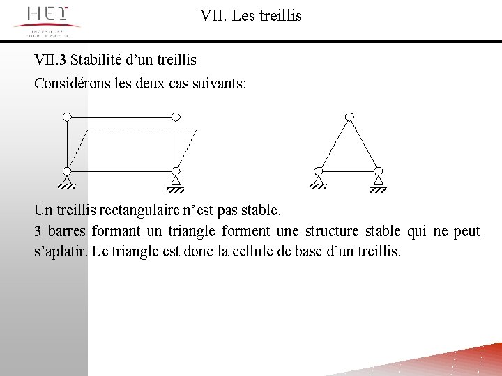 VII. Les treillis VII. 3 Stabilité d’un treillis Considérons les deux cas suivants: Un