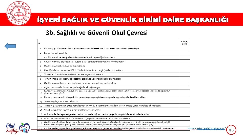 İŞYERİ SAĞLIK VE GÜVENLİK BİRİMİ DAİRE BAŞKANLIĞI https: //okulsagligi. meb. gov. tr/ 48 