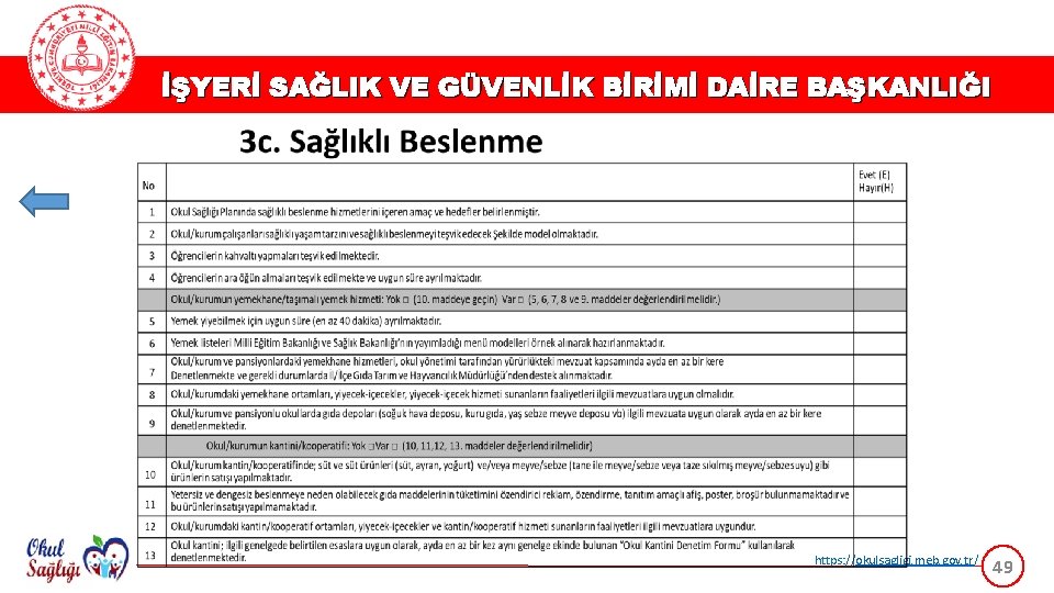 İŞYERİ SAĞLIK VE GÜVENLİK BİRİMİ DAİRE BAŞKANLIĞI https: //okulsagligi. meb. gov. tr/ 49 