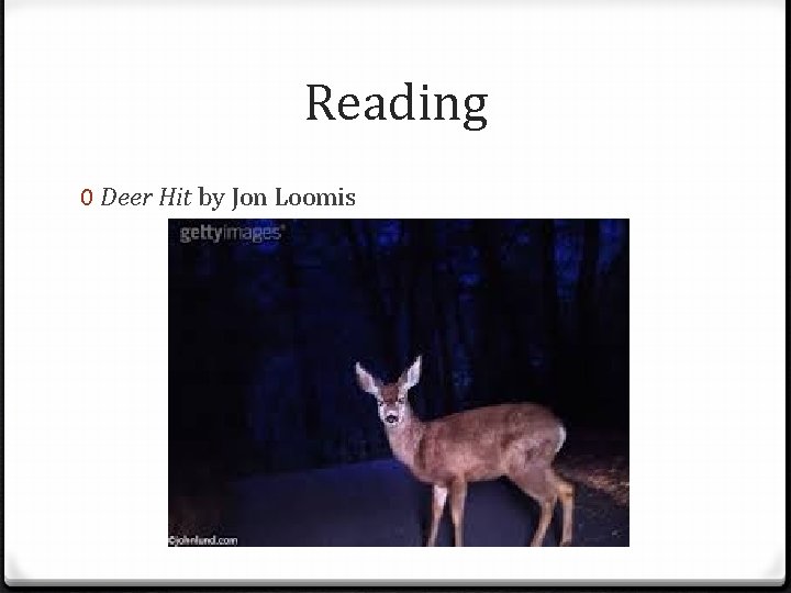 Reading 0 Deer Hit by Jon Loomis 