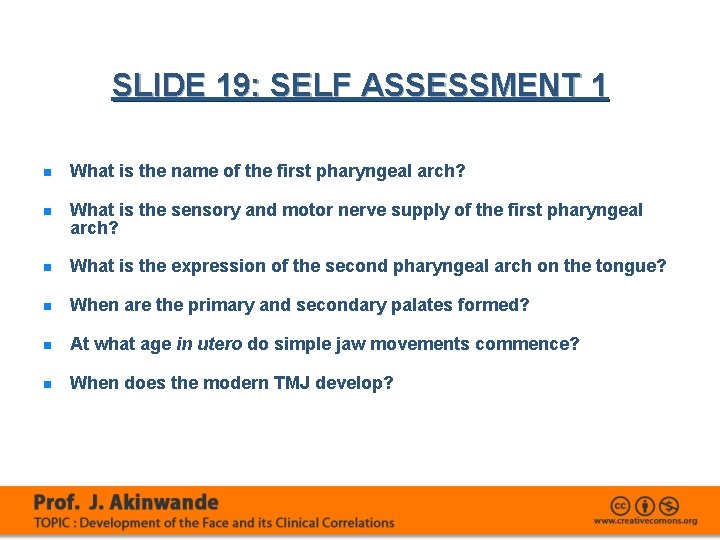 SLIDE 19: SELF ASSESSMENT 1 n What is the name of the first pharyngeal