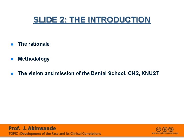 SLIDE 2: THE INTRODUCTION n The rationale n Methodology n The vision and mission