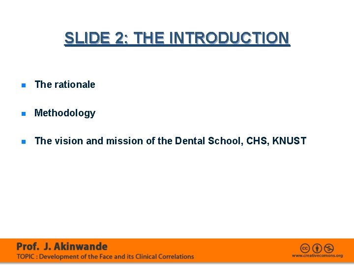 SLIDE 2: THE INTRODUCTION n The rationale n Methodology n The vision and mission