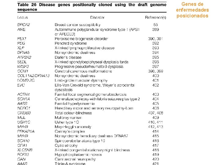 Genes de enfermedades posicionados 