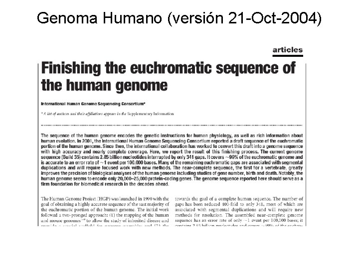Genoma Humano (versión 21 -Oct-2004) 