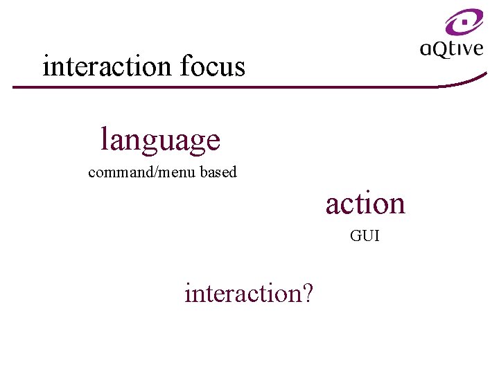 interaction focus language command/menu based action GUI interaction? 