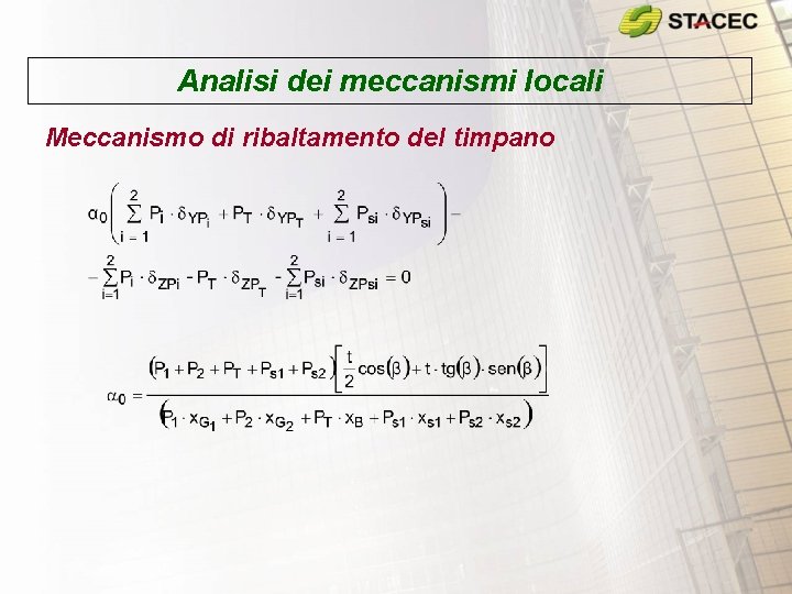 Analisi dei meccanismi locali Meccanismo di ribaltamento del timpano 