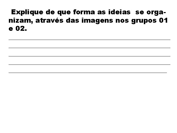 Explique de que forma as ideias se organizam, através das imagens nos grupos 01