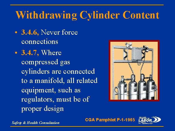 Withdrawing Cylinder Content • 3. 4. 6, Never force connections • 3. 4. 7,