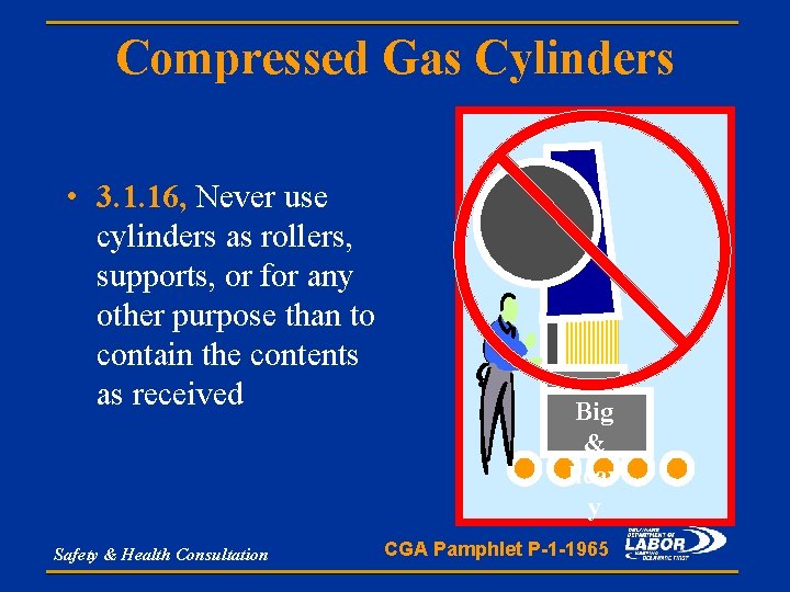 Compressed Gas Cylinders • 3. 1. 16, Never use cylinders as rollers, supports, or