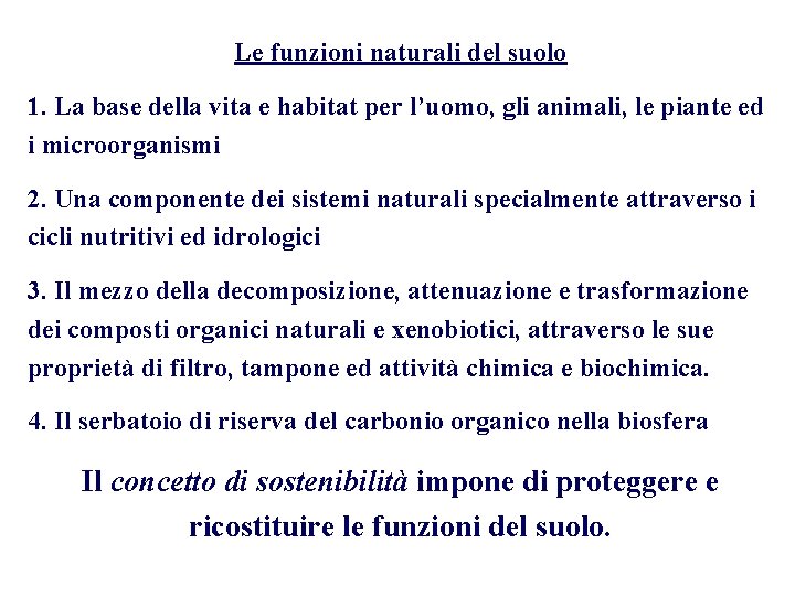 Le funzioni naturali del suolo 1. La base della vita e habitat per l’uomo,