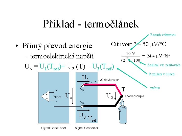 Příklad - termočlánek Rozsah voltmetru • Přímý převod energie Citlivost 7 – 50 V/°C