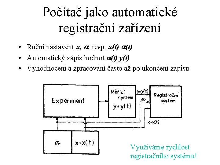 Počítač jako automatické registrační zařízení • Ruční nastavení x, resp. x(t) • Automatický zápis