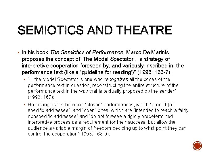 § In his book The Semiotics of Performance, Marco De Marinis proposes the concept