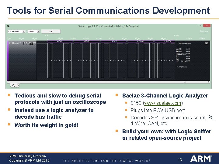 Tools for Serial Communications Development § § § Tedious and slow to debug serial