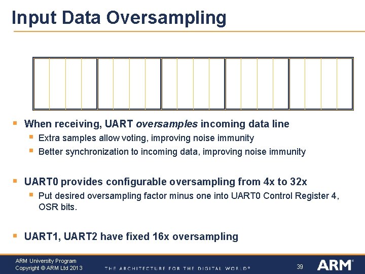 Input Data Oversampling § When receiving, UART oversamples incoming data line § § §