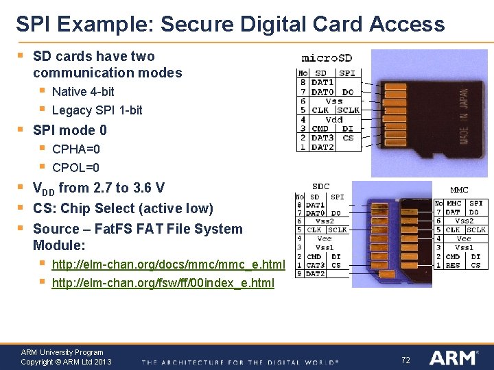 SPI Example: Secure Digital Card Access § SD cards have two communication modes §