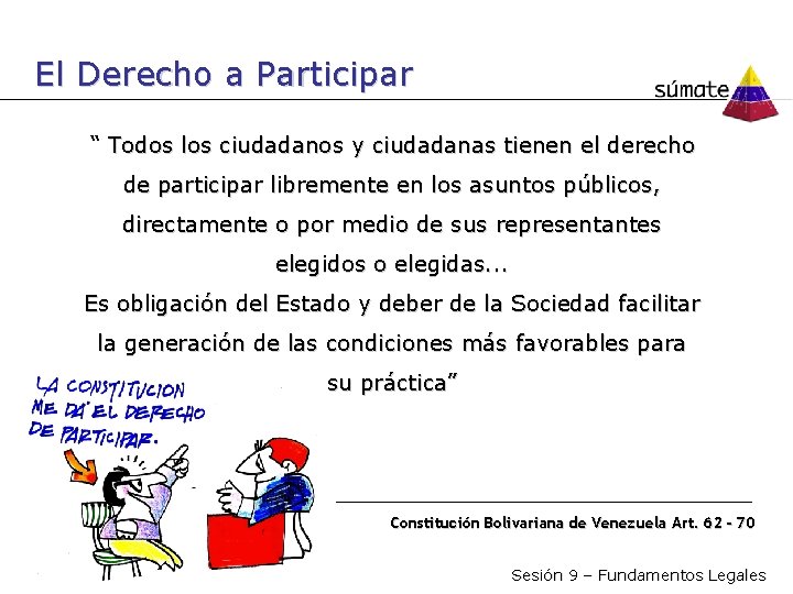 El Derecho a Participar “ Todos los ciudadanos y ciudadanas tienen el derecho de