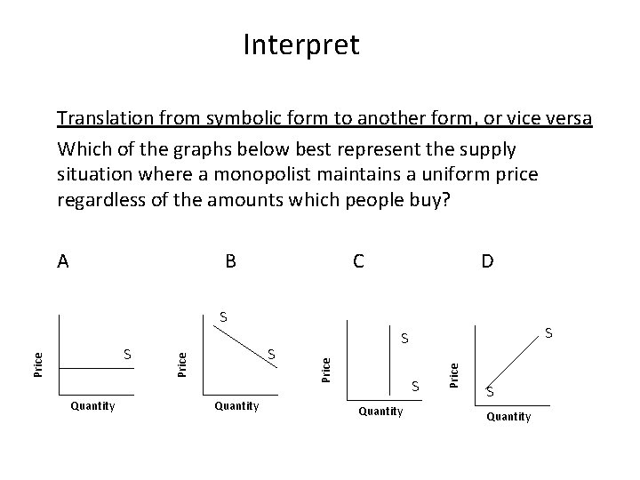 Interpret Translation from symbolic form to another form, or vice versa Which of the