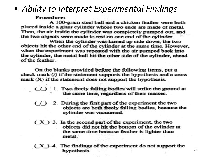 • Ability to Interpret Experimental Findings 29 