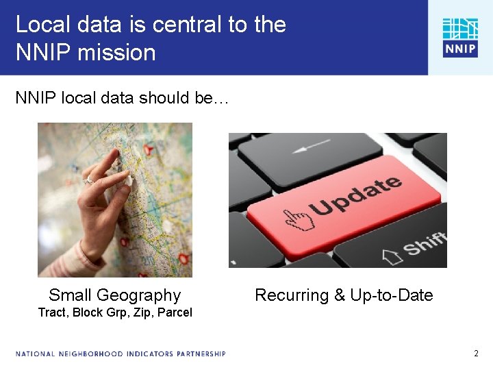 Local data is central to the NNIP mission Data Inventory Analysis NNIP local data