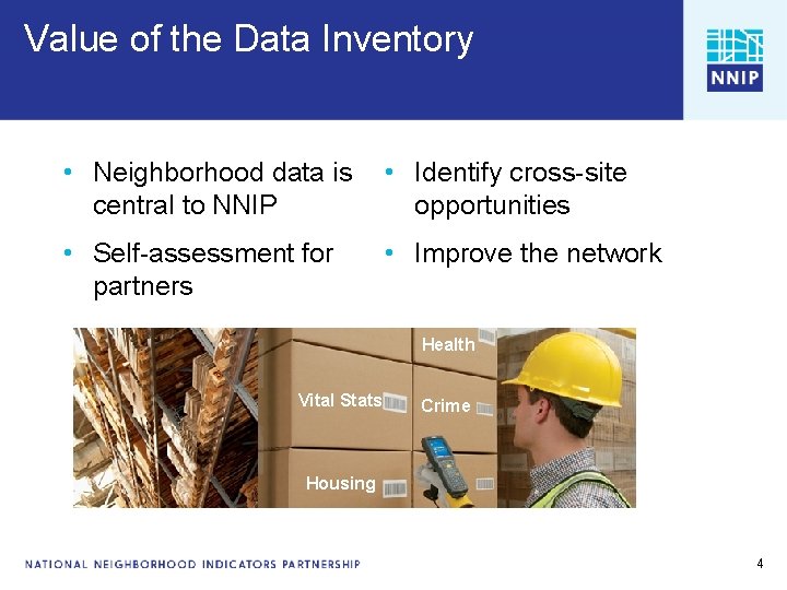 Value of the Data Inventory Analysis cross-site • Neighborhood data is • Identify opportunities