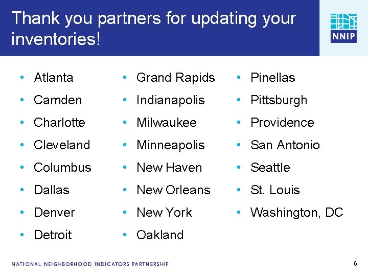 Thank you partners for updating your inventories! • Atlanta. Data Inventory • Grand Rapids