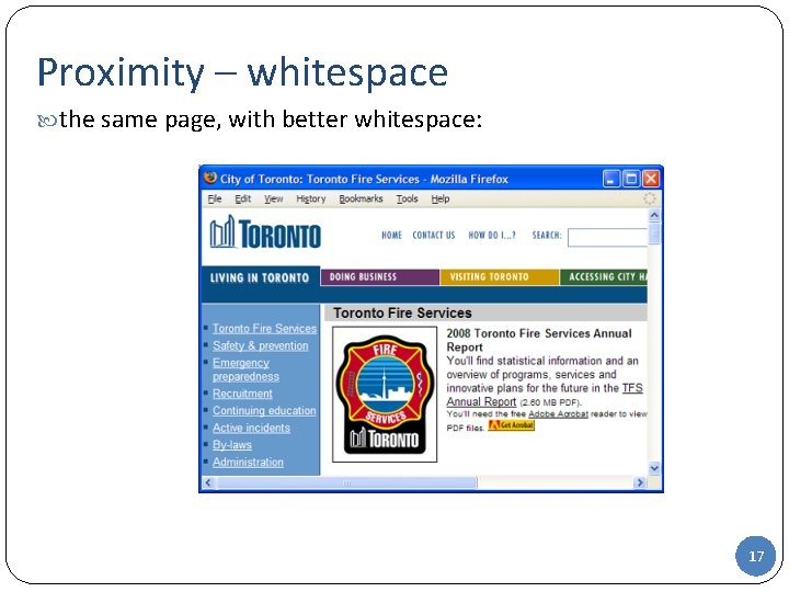 Proximity – whitespace the same page, with better whitespace: 17 