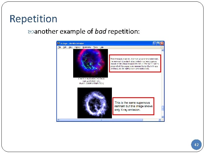 Repetition another example of bad repetition: 42 