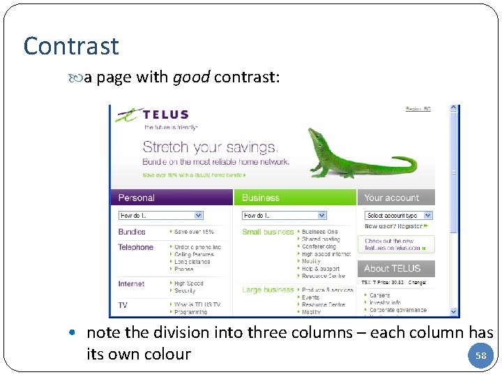 Contrast a page with good contrast: • note the division into three columns –