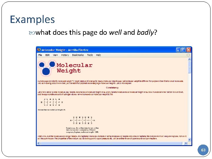 Examples what does this page do well and badly? 63 