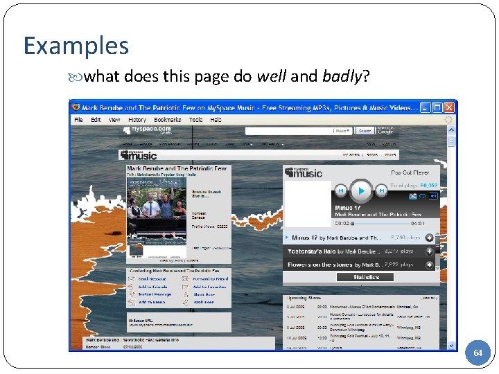 Examples what does this page do well and badly? 64 