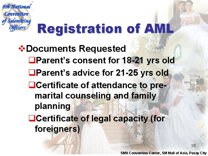 Registration of AML v. Documents Requested q. Parent’s consent for 18 -21 yrs old