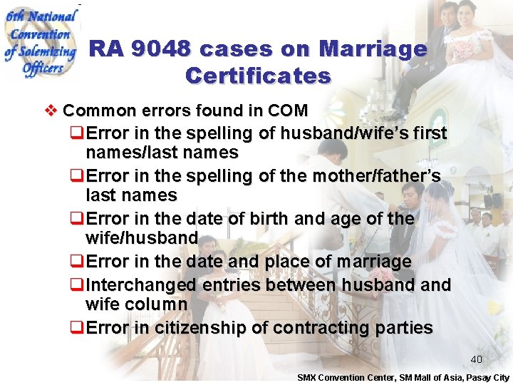 RA 9048 cases on Marriage Certificates v Common errors found in COM q. Error